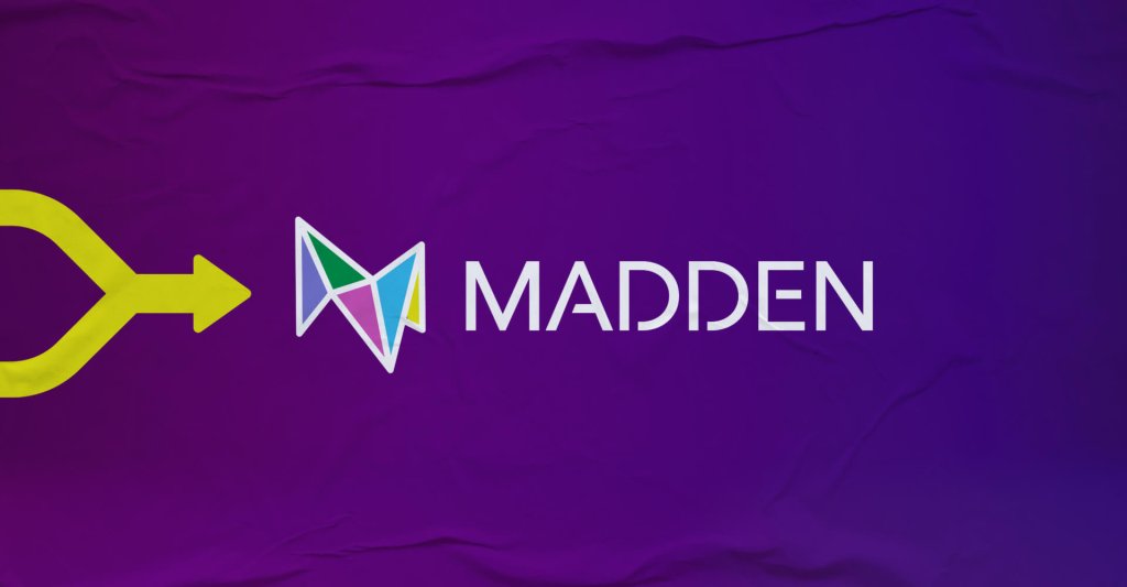 The Madden logo with a colorful geometric icon on a purple textured background