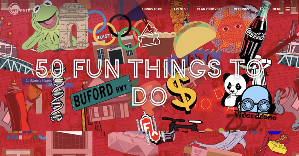 A red background with various illustrations and the text "50 FUN THINGS TO DO"