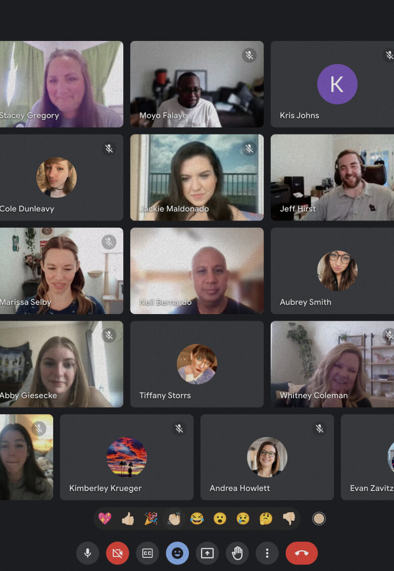 A screenshot of a Google Meet video conference with multiple participants and controls